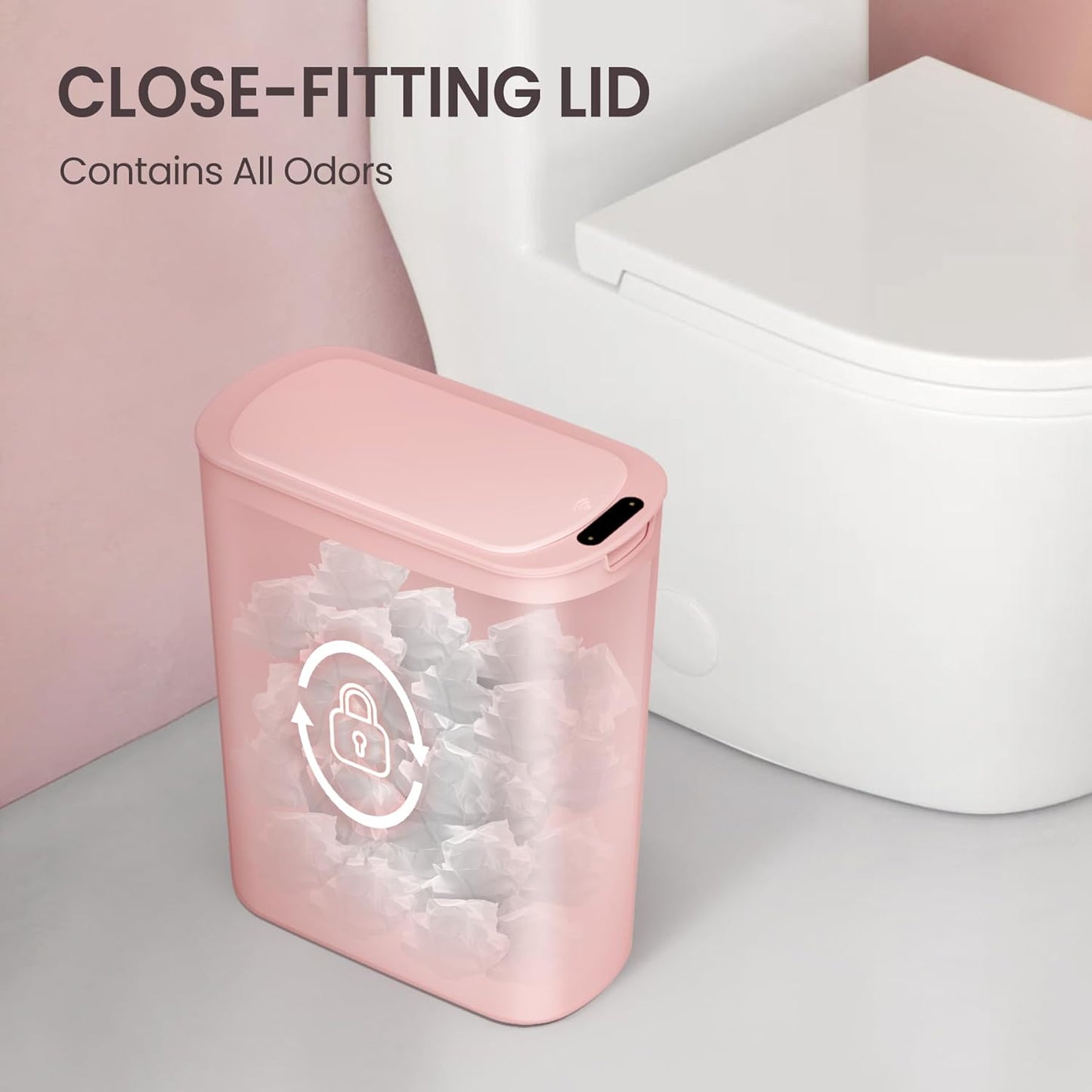 Cesun Automatic Motion Sensor Bathroom Trash Can with Lid, 2.6 Gallon Touchless Trash Bin, Smart Plastic Slim Garbage Can Small Wastebasket for Toilet, Office, rv, Bedroom, Living Room, Pink