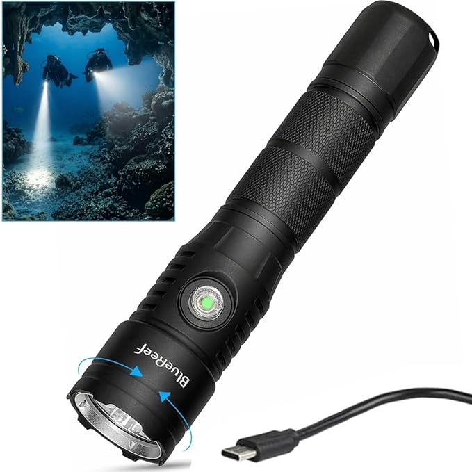Blue Reef Zoomable 3000 Lumens Scuba Dive Light, 11–73° Adjustable Beam, 4Hr Runtime / 90 Min at Full 3000LM Output – USB-C Rechargeable, 100m Waterproof Diving Flashlight for Scuba & Night Diving