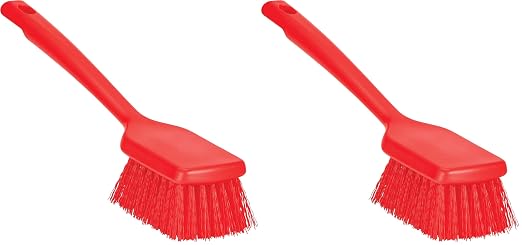Remco ColorCore 12" Short Handle Scrubbing Brush, Stiff, Red,410714 (Pack of 2)