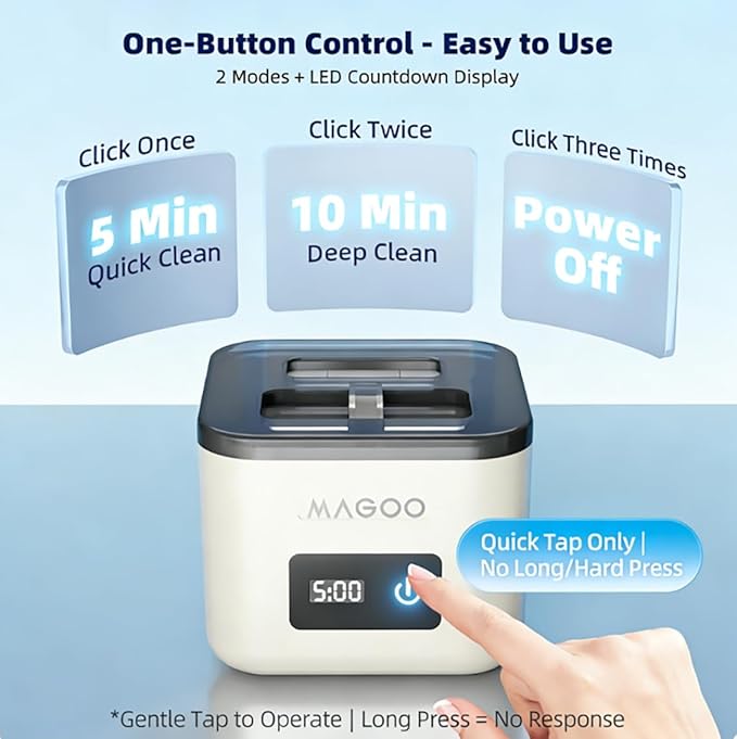 Ultrasonic Retainer Cleaner Machine, Denture Cleaner for Aligners Night Guards Braces Mouth Guards Toothbrush Heads，All-in-One Dental & Jewelry Cleaner, 45kHz 200ML, Dual Modes