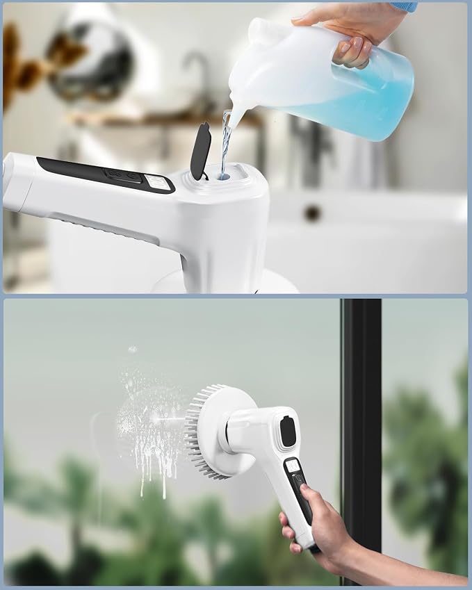 Electric Spin Scrubber,IP68 Professional Waterproof Spin Scrubber，5400mAh Battery Power Spin Scrubber, 51 inch Cordless Household Cleaning Brush with Automatic Water Spray (White)