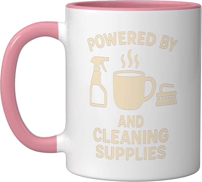 Coffee & Cleaning Supplies Daily Fuel Ceramic Mug, Pink/White