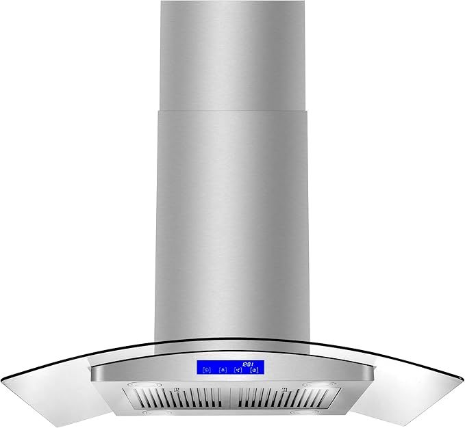 COSMO COS-668ICS900 36 in. Lumin Collection 380 CFM Ducted Island Range Hood, Soft Touch Controls, LED Lights, Stainless Steel