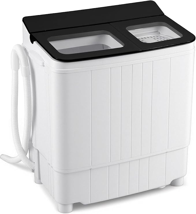 Giantex Portable Washing Machine, 18LBS Twin Tub Mini Compact Laundry Washer Spinner Combo with Drain Pump, 11Lbs Washer and 7Lbs Spinner for Apartments, RVs, Dorms, Black+White