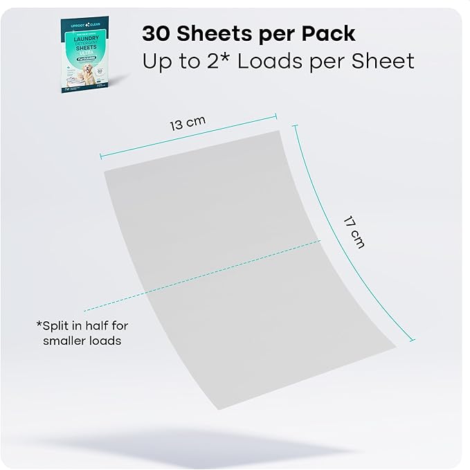 Uproot Clean Laundry Sheets Ultra - 30 Pack - Fresh Scent: Extra-Large Enzyme-Powered Laundry Detergent Sheets Travel Pack - Eliminate Clinging Fur, Pet Odors, & Messy Residue - Up to 60 Loads