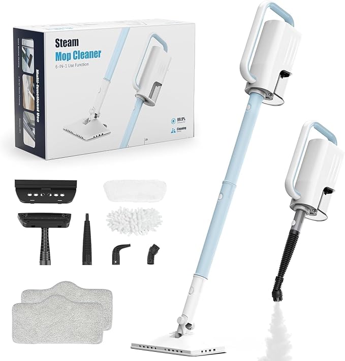 6-in-1 Steam Mop, 1200W Rotated Steam Cleaner for Home, 2 Modes, 400ML Removable Tank, 23FT Power Cord, 2 Pads, Multi-Surface Steamer for Hard Floor, Laminate Floor, Tiles Cleaning (Peacock Blue)