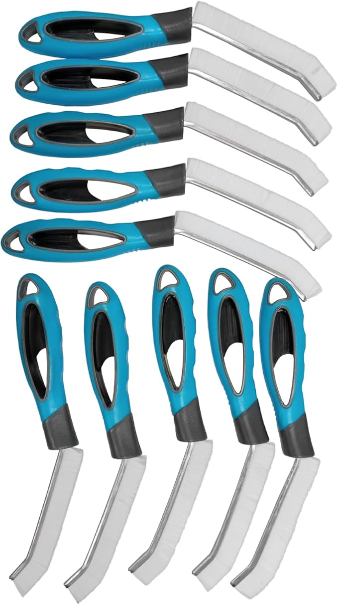 Evaclean Grout Cleaning Brush - 10-Pack, for Tight Gaps, Tiles in Bathroom and Kitchen, Perfect Angle, Ergonomic Shape, Non-Slip Plastic Handle, Tough Cleaning, No Scratches, Non Slip 5" Handle