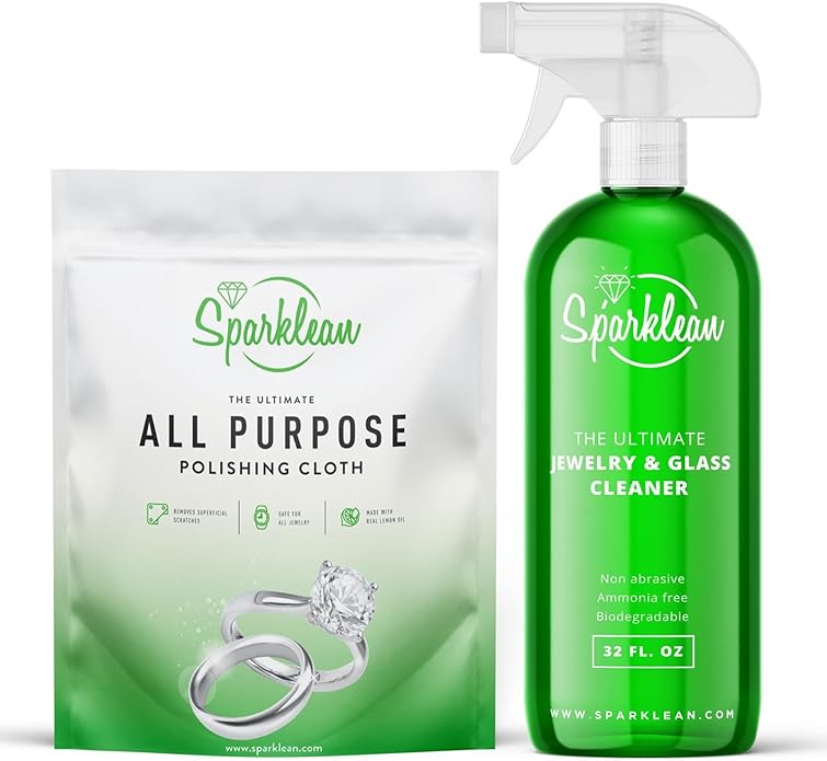 SPARKLEAN Jewelry Cleaner Kit · 32oz Spray + Silver Polishing Cloth · Cleans + Polishes + Removes Tarnish · Safe on Gold Silver Diamond Pearl · Ultrasonic Compatible · Made in USA Since 2000