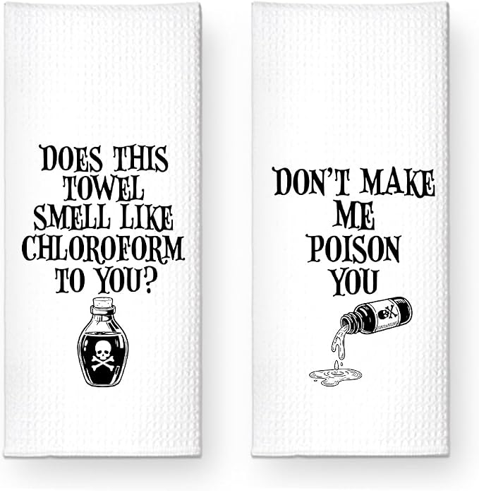 Don’t Make Me Poison You Kitchen Towels 2 Pack, Funny Halloween Horror Kitchen Decor, Baking Flour Sack Dish Towels Gifts for Women Mom Hostess, New Home Sarcastic Gifts for Neighbor Friend