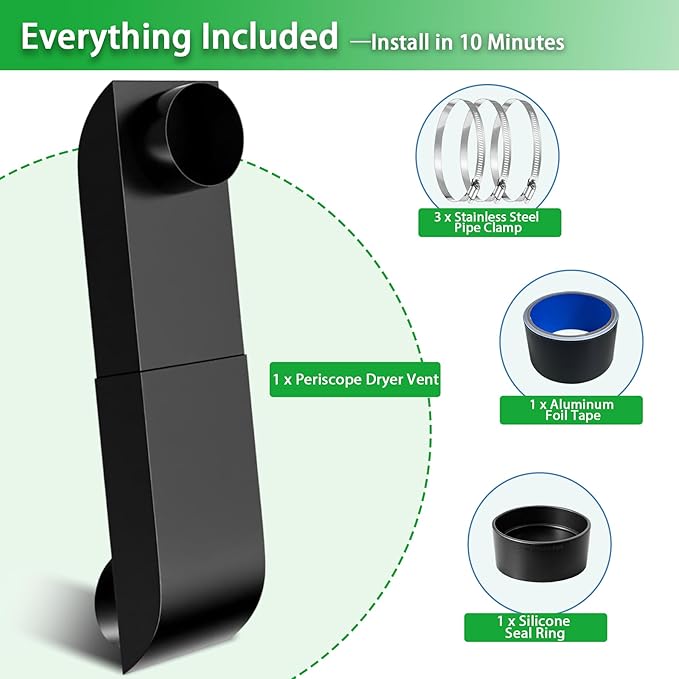 Stainless Steel Adjustable Periscope Dryer Vent Kit (9.5-14.5") - Low Profile 4 Inch Telescoping Duct for Tight Spaces - Flat & Slim Universal Fit for Whirlpool- Fire-Safe Offset Design
