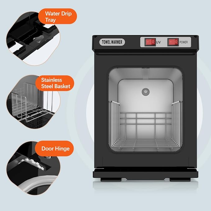 Hot Towel Warmer, 5L Towel Warmer Cabinet, Mini Towel Heating Machine with Stainless Steel Racks, Towel Heater for Spa, Salon, Beauty, Barber, Massage, Gym, Home (Black)
