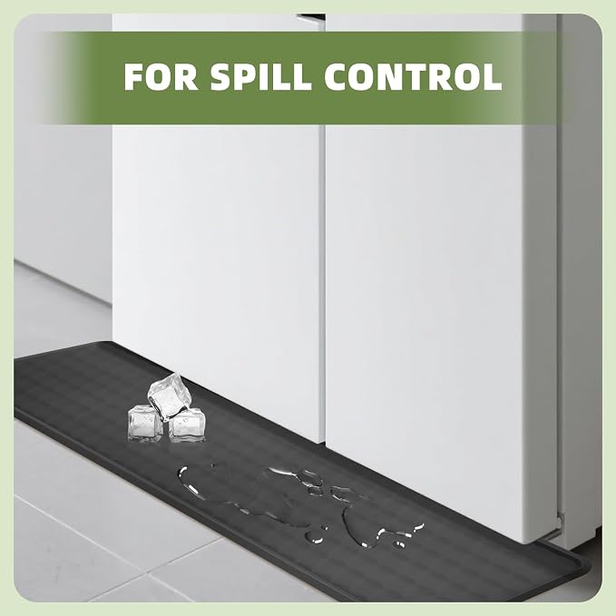Refrigerator Spill Mat, 37.5 X 8.5 Fridge Mat Silicone Drip Tray Catcher for Washing Machine Refrigerator Spill Liner Floor Protector Anti-Slip (Gray)