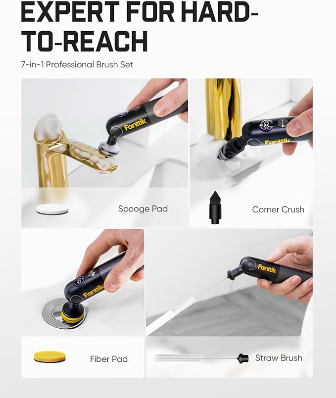 Fanttik Flip G10 Nano HomeCare Cordless Electric Spin Scrubber & 8 PCS Replacement Brush Heads
