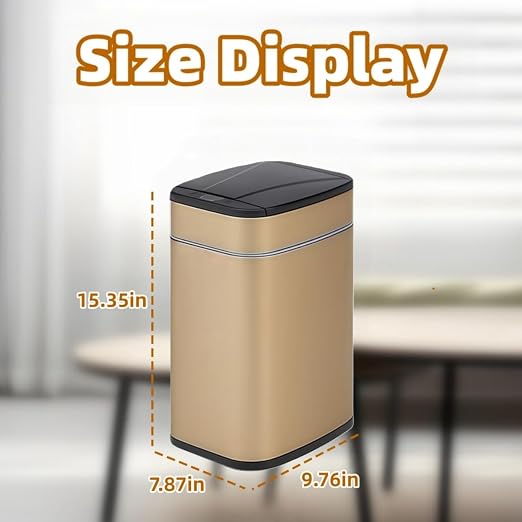 Garbage Can with Lid, Intelligent Sensor Opening and Closing, Small Garbage Can for Living Room, Bedroom, Kitchen and Bathroom (1, Square Gold)
