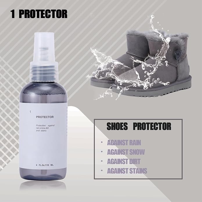 Shoe Care Kit with Restore Spray, Guard Spray, Cleaner, Brush and Eraser, 4 Fl Oz Bottles for Sheepskin Suede Boots Canvas Slippers