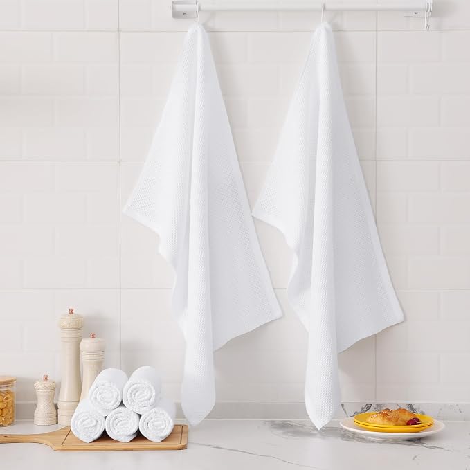 Kitinjoy 100% Cotton Waffle Weave Kitchen Towels (20 X 28 Inches, White), 4-Pack Super Soft and Absorbent Dish Towel for Drying Dishes