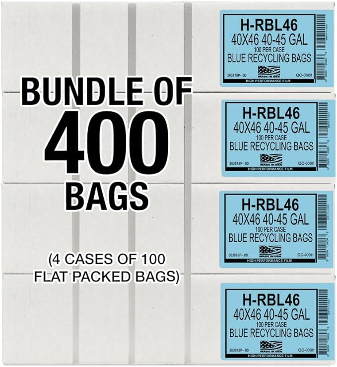 Aluf Plastics 45 Gallon 1.2 MIL Blue Industrial Strength Trash Bags - 40" x 46" - Pack of 400 - For Industrial, Home, & Recycling