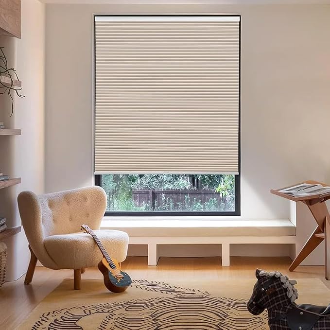 MYshade Cordless Cellular Window Shades No Tools No Drill Blackout Blinds for Indoor Windows Size 29" Wide X 72" Height Beige Room Darkening Window Blinds for Bedroom, Bathroom, Kitchen, Living Room