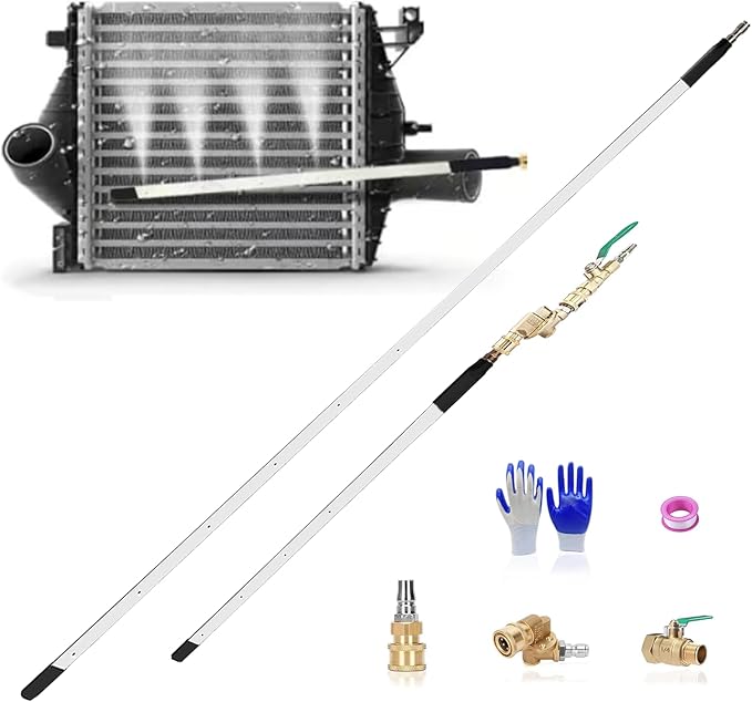40" & 24" Radiator Cleaning Wand 2-Piece Set, 4500 PSI Stainless Steel Radiator Cleaner with Dual Water/Air Blow Gun Adapter & Quick Connector for Cars, Trucks, RVs, Heavy Equipment