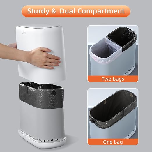 funest 3.5 Gallon Motion Sensor Bathroom Trash Can + 3 Gallon Press-Top Lid Slim Trash Can