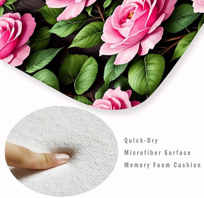 WODEJIA Non Slip Bath Rugs Sponge Foam for Bathroom,Flannel Mat Rug for Living Room, Absorbent MatS for Forlaundry Room and Kitchen,Wooden Board Flower Pattern Welcome Mat 47x18 Inches