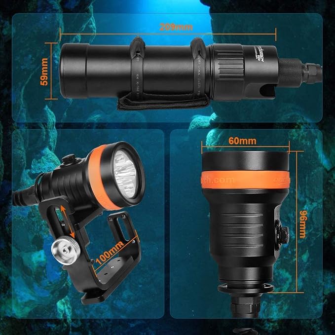 ORCATORCH D630 V2.0 4600 Lumen 5 Imported LED Primary Canister Dive Light with 7° Super Focus Beam, Straight/Side Mounted and Backmount Technical Diving Flashlight, for Cave Wreck Night Diving
