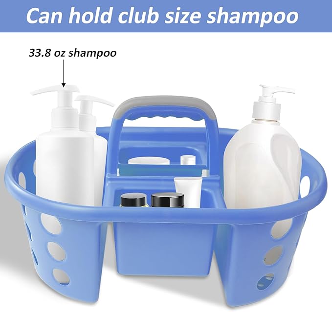 SIMPLYKLEEN Large Shower Caddy Portable 2PC - Made in USA Plastic Jumbo Size Dorm Storage Candy Tote with Handle Shower Organizer for Bathroom, Pantry, Kitchen, College Dorm, Periwinkle