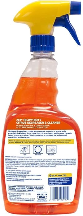 Zep Heavy Duty Citrus Degreaser Spray 32 oz Bundle with Microfiber Cloth - Powerful Grease Remover for Kitchen, Stovetops, and Appliances - Versatile Multi-Surface Cleaner - (2 Items)
