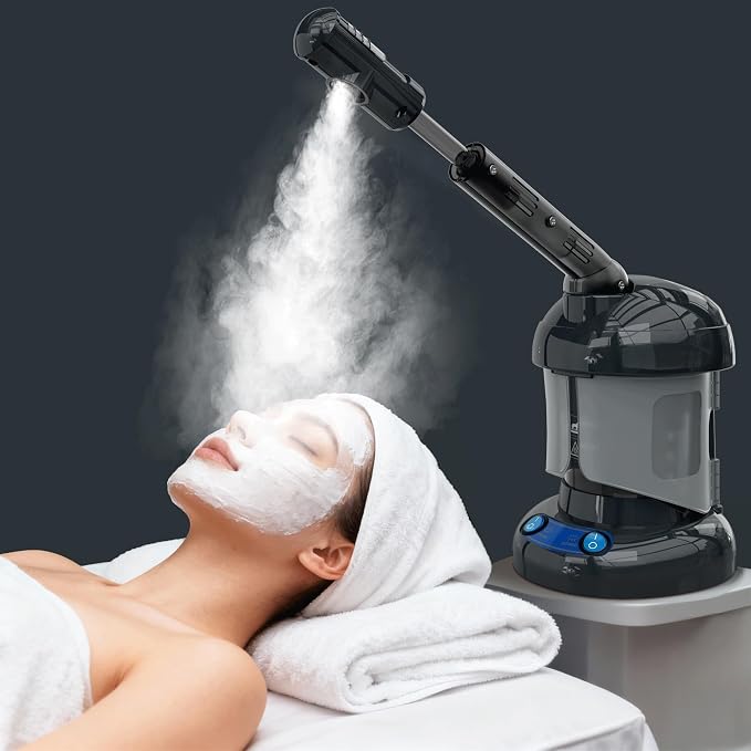 Facial Steamer - Nano Ionic Facial Steamer for Deep Cleaning, Portable Ozone Face Steamer with Extendable 360° Rotating Arm, Humidifier for Personal Care Use at Home or Salon