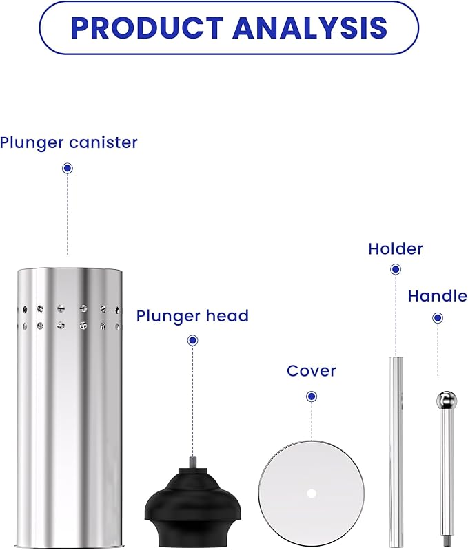 DOWRY Anti-Hand Off Toilet Plunger with Holder for Bathroom,Powerful Efficient Force Suction Cup,Heavy Duty, Deep Cleaning Chrome