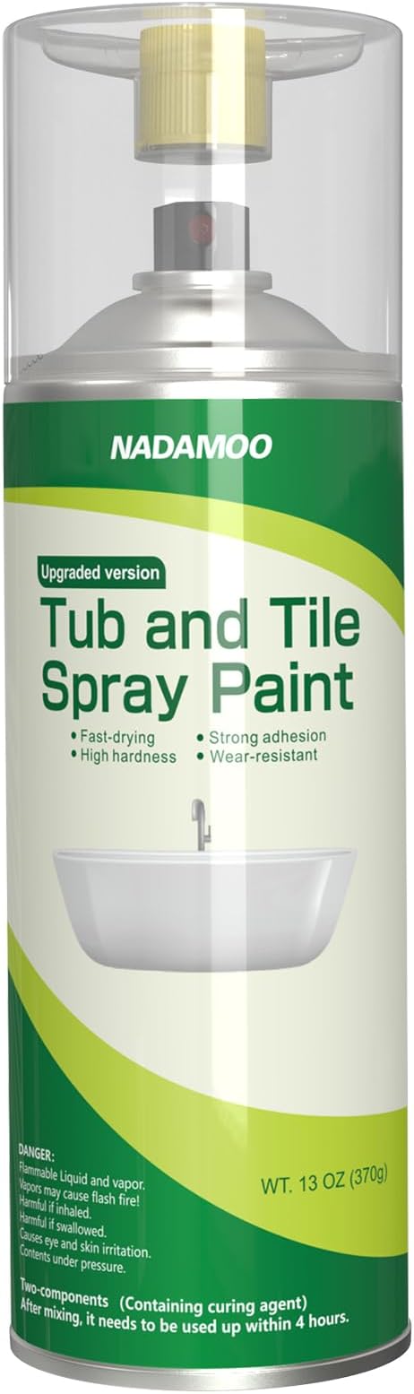 NADAMOO 2-Parts Tub and Tile Spray Paint, Enamel Aerosol Refinishing Paint for Bathroom Porcelain Bathtub Sink, 1 Can, Semi-Gloss White