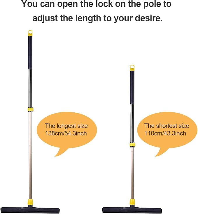 Yocada Floor Squeegee Scrubber and Floor Scrub Brush Set Telescopic Handle for Garage Courtyard Shower Bathroom Pet Hair Fur Floor Marble Glass Tile Water Foam Cleaning