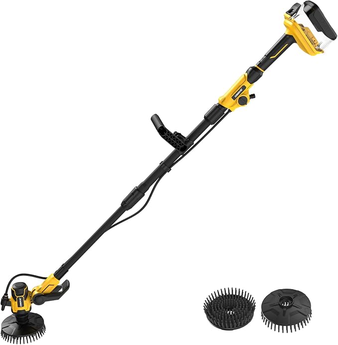 6" Brushless Cordless Power Spin Scrubber Compatible with DeWalt 20V Max (Tool Only), 2-Speed 350 RPM Electric Floor Scrubber with Water Hose Valve, 90° Adjustable Head for Deck, Patio & Driveway