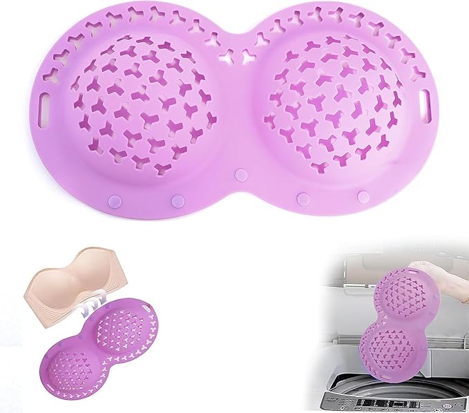 Silicone Bra Washing Bags for Laundry,Delicates Mesh Laundry Bags, Suitable for all Cup Sizes bra,Sports Bras, Swimsuits, Socks & Silk protector,Anti Deformation Lingerie Bag for Machine (purple 2pc)