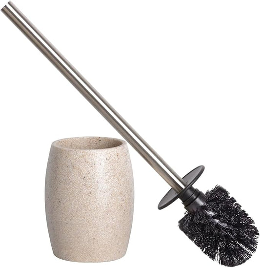 Clasin Home Toilet Bowl Brush and Holder with Stainless Steel Long Handle, Toilet Scrubber Brush with Durable Base, 360° Deep Cleaning Bristles for Bathroom, Compact Set for Small Space (Beige)