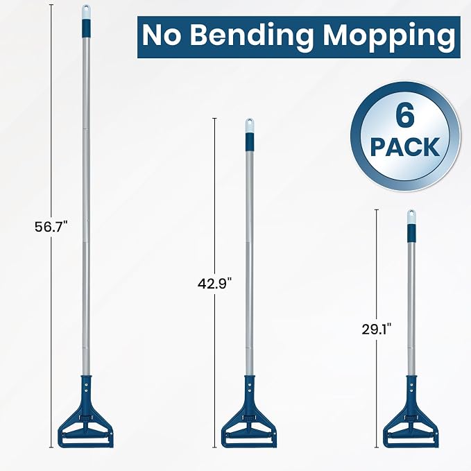 KalTell 6PK Commercial Wet Mop Handles, Industrial Mop Sticks Replacment Holders Grippers, Heavy Duty, 57”, Janitor Supplies