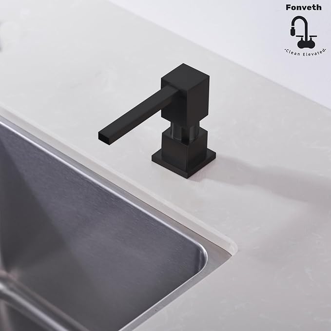 Soap Dispenser Square Built in Sinkwith 47'' Long Tube, Matte Black Brass Pump Head for Kitchen Sink with 17 oz Bottle