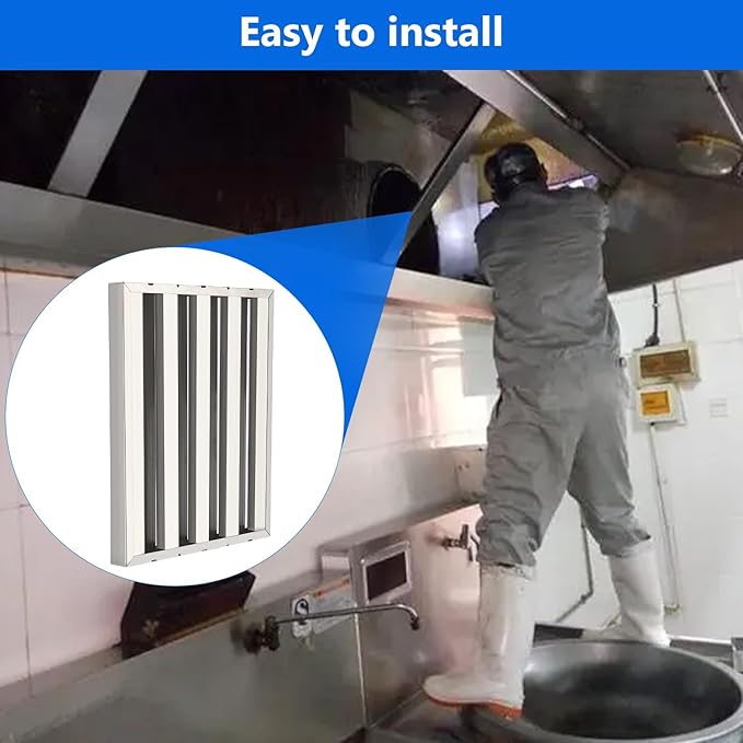 19.5" x 19.5" Hood Filters Pack of 6, 430 Stainless Steel 5-Groove Baffle Grease Filters for Restaurant Exhaust Systems, Kitchen Commercial Exhaust Hoods, Easy to Clean