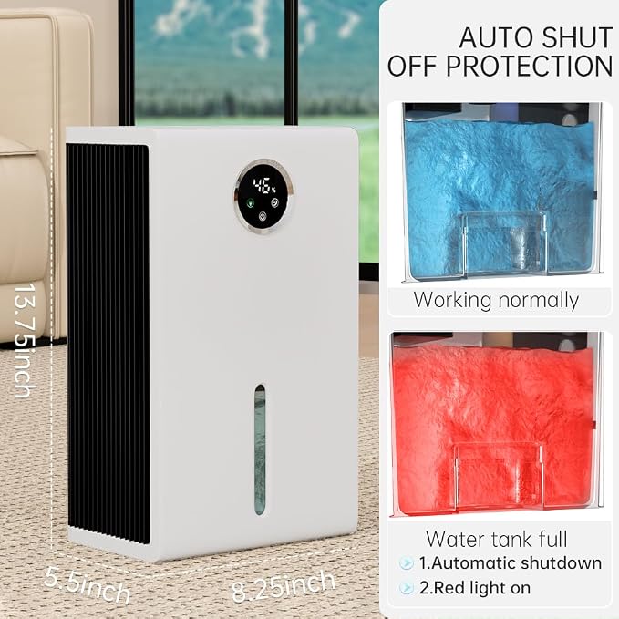 Dehumidifier for Home 1000 sq.ft Auto Shut Off Energy Saving & Quiet Design w/ 95 OZ Water Tank w/ 7 Colors LED Light w/Touch Screen Humidity Display Portable for Bedroom Bathroom Basement