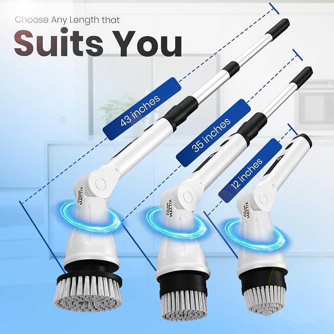 Electric Spin Scrubber – 8-in-1 Cordless Power Scrubber with 8 Brush Heads & Extendable Handle – Rechargeable Cleaning Brush for Bathroom, Shower, Tile, Grout, Tub & Floor