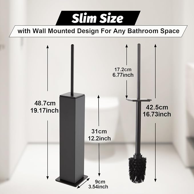 BGL Toilet Brush with Holder Set Gun Grey Aluminium Standing for Bathroom Toilet Bowl Cleaner Brush and Holder Set, Square Design