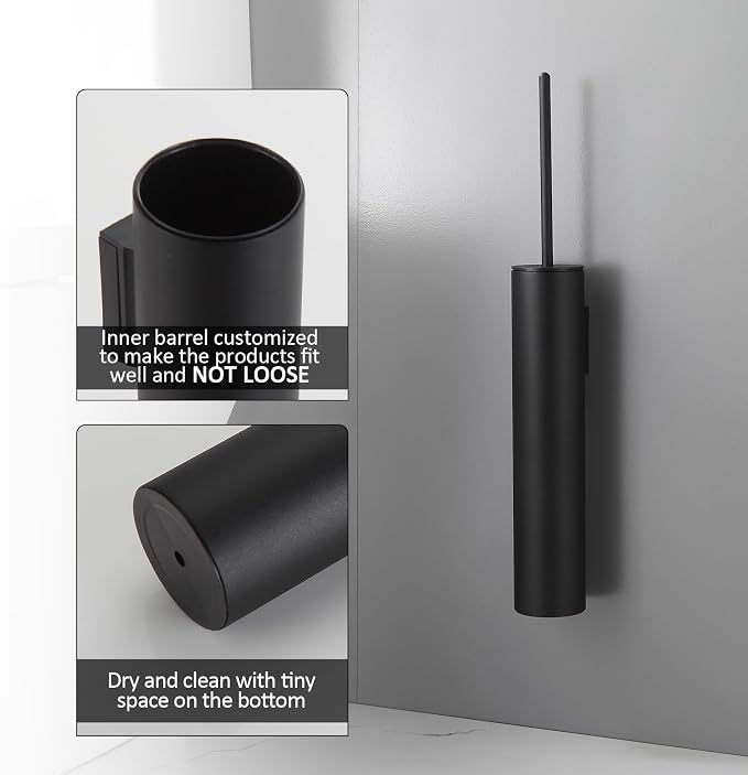 BGL Toilet Brush and Holder Set Matte Black Wall Mounted for Bathroom Round Design