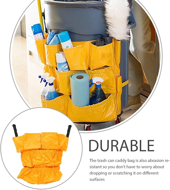 ULTECHNOVO Janitorial Trash Can Caddy Bag, 12-Pocket Vinyl Organizer for 32-44 Gallon Round Waste Containers, Heavy Duty Housekeeping Cleaning Supply Bag for Brute Bins, Orange