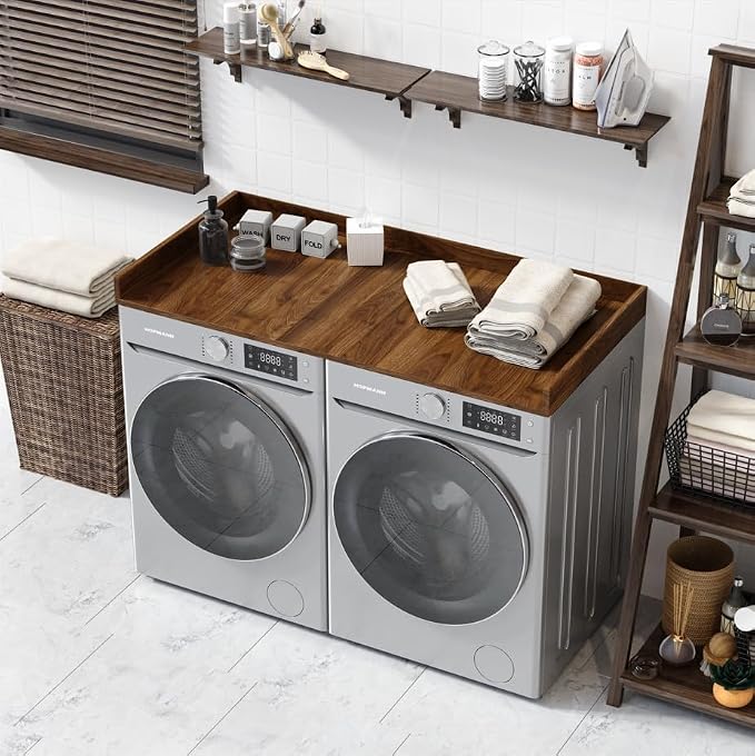 OfficeSimpli Washer Dryer Countertop, Made in USA, Non-Slip Pads, Laundry Room Wood Topper, Washer Dryer Cover for Top, Laundry Countertop, Laminate Finish (California Walnut, Large (27.5" x 58"))