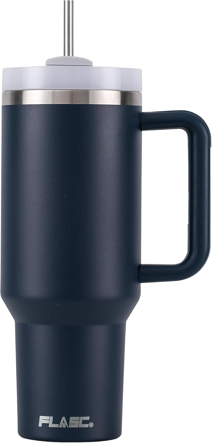 FLASC 40 oz Tumbler With Handle and Straw | 100% Leakproof Insulated Tumbler With Lid and Straw | Includes ALL Accessories: Stainless Steel Straw, Silicon Boot, Straw Cover & Cleaner (Stormey Sea)