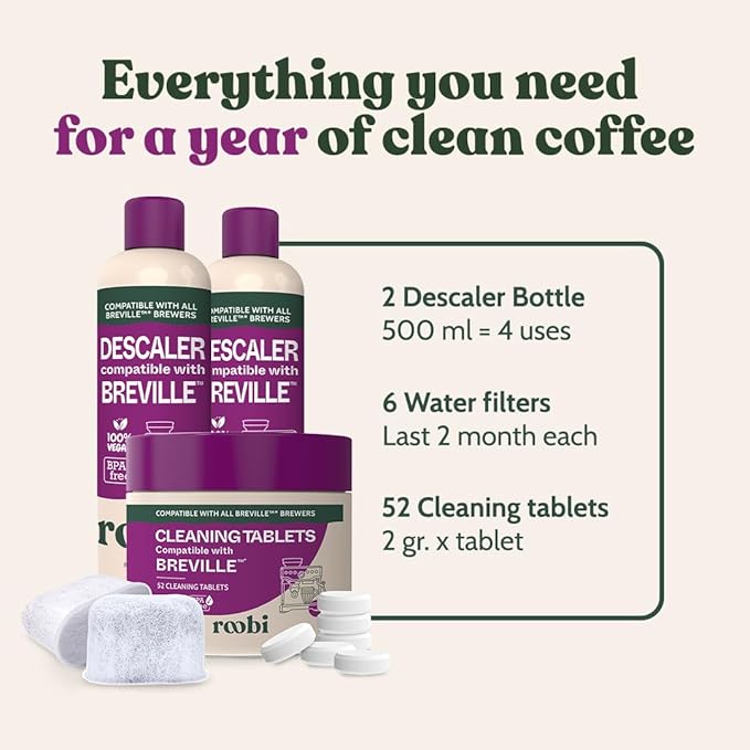 Roobi Breville Compatible Cleaning & Descaling Kit. Specially Formulated to Clean & Descale your Breville Espresso Machine. 1 Year Supply.