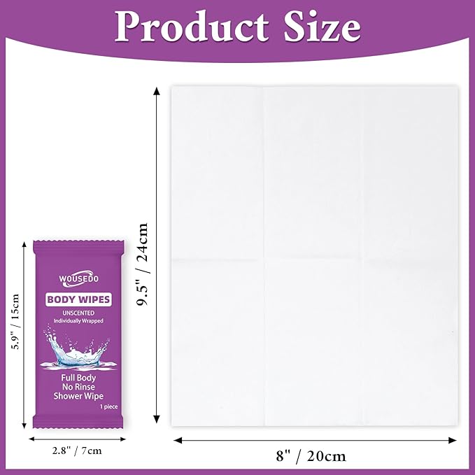 600 Pack Body Wipes Individually Wrapped(8" x 9.5"),Shower Wipe for Adults Bathing No Rinse,Personal Cleansing Wipes for Travel Gym,Bulk Deodorant for Homeless