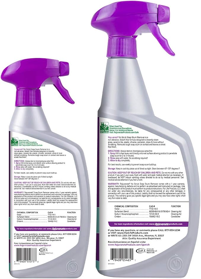 Rejuvenate Scrub Free Soap Scum Remover Non-Toxic Non-Abrasive Cleaning Formula