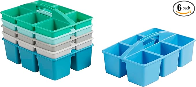 ECR4Kids 6-Compartment Large Plastic Caddy, Multipurpose Organization, Contemporary, 6-Pack