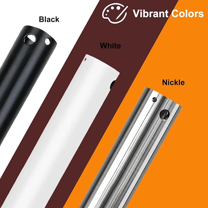 12 Inch Ceiling Fan Downrod, 1" Diameter White Ceiling Fan Extension Rod (No Threads),Universal Down Rods for Ceiling Fans,Easy Installation